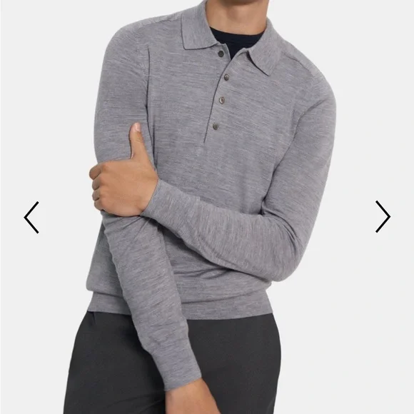 Theory Men's Long-Sleeve Polo Shirt in Merino Wool - Medium - Picture 5 of 13